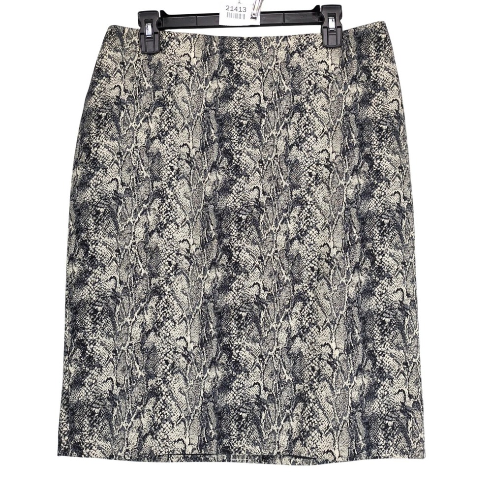 NWT Talbots Black Beige Animal Print Knee-Length Skirt Sz 12 Snakeskin Brocade